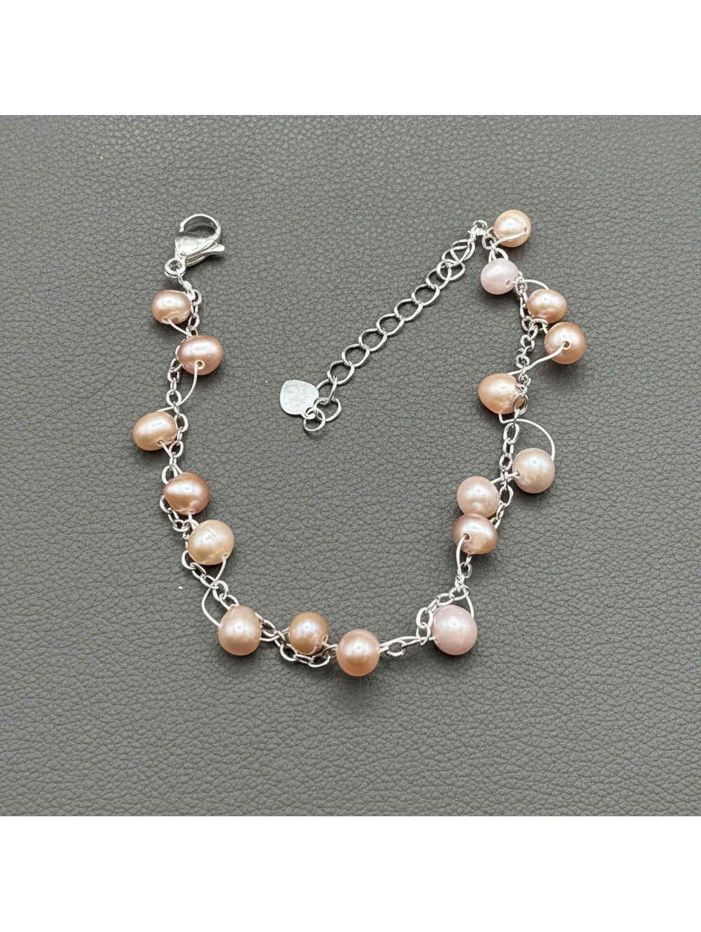 candy+clover floating pink freshwater pearl silver tone bracelet